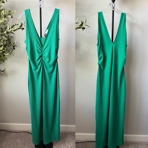 Free People Lyla Midi Dress Ruched Golf Green Medium - Picture 2 of 6